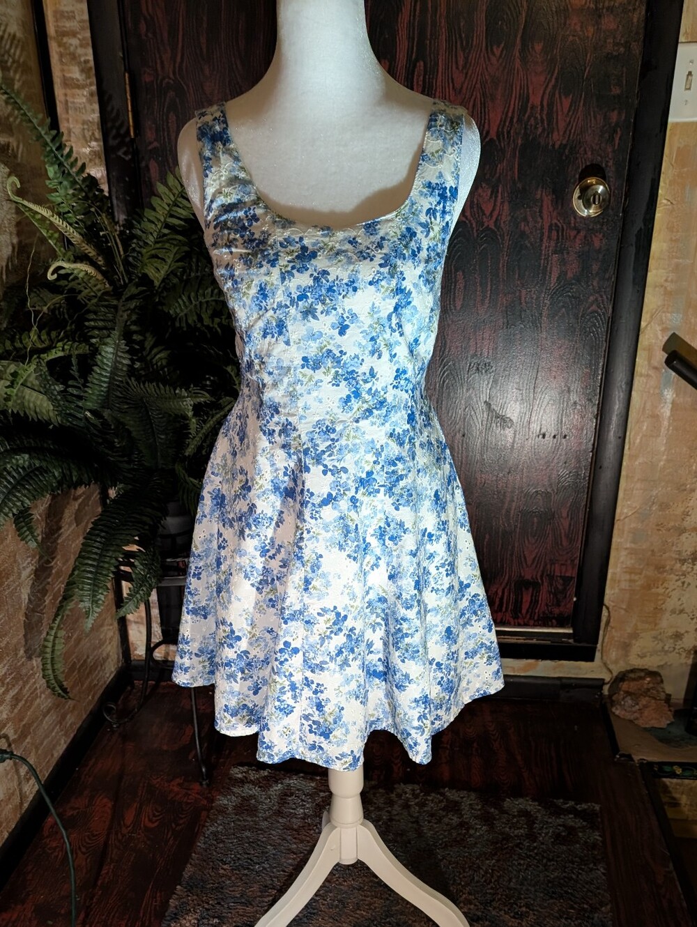 Japna Blue Floral Cotton Mini Dress S